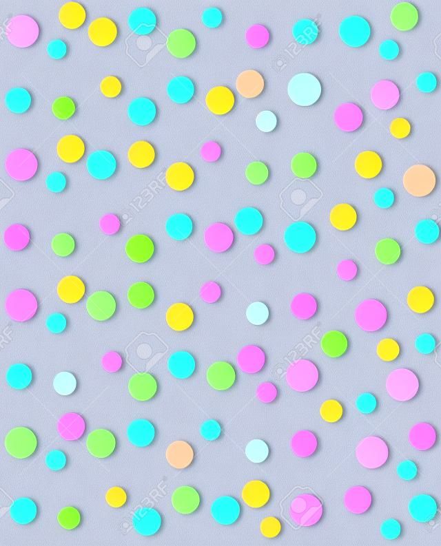 Pastello colorato pois galleggiano in uno sfondo di Lilla. Dots sono multicolore.