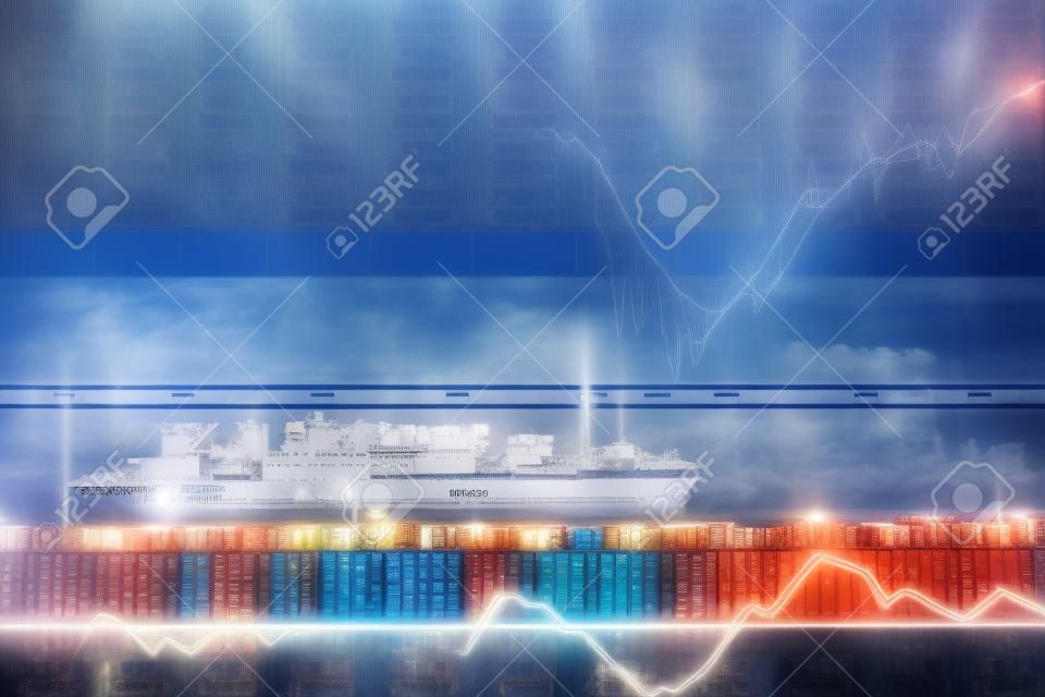 Stock Concept scambio, nave porta-container in import export e logistica aziendale