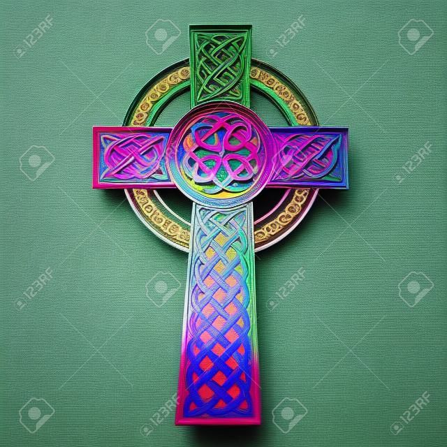 a pretty colorful intricate celtic cross