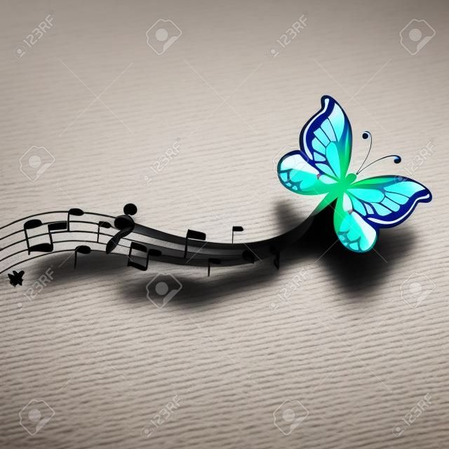 a butterfly and music notes