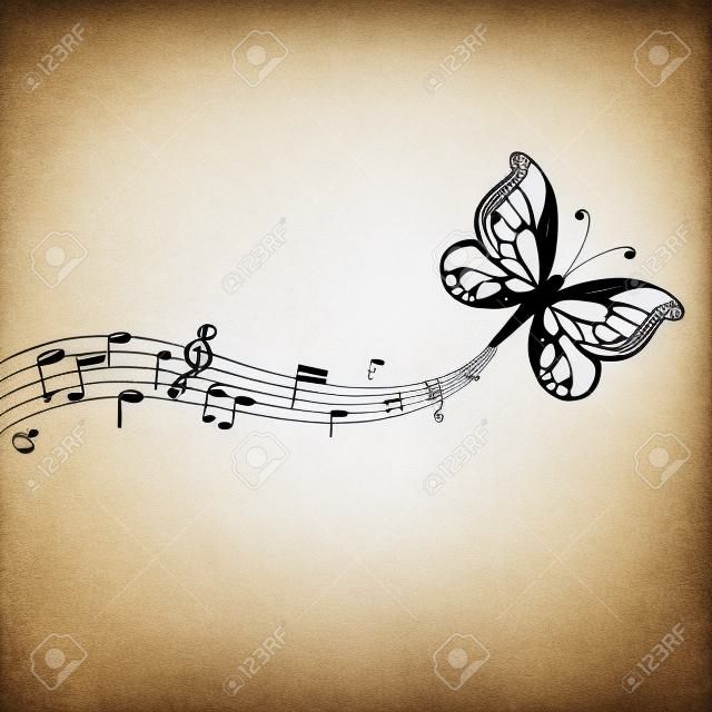 a butterfly and music notes