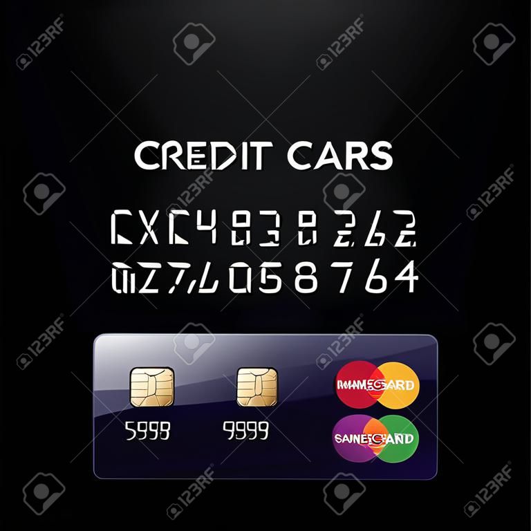 Modelos de cartões de crédito fontes design com um fundo de polígono, isolado