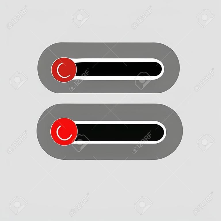 On Off Push style power buttons, The Off buttons are enclosed in red with Shadow,