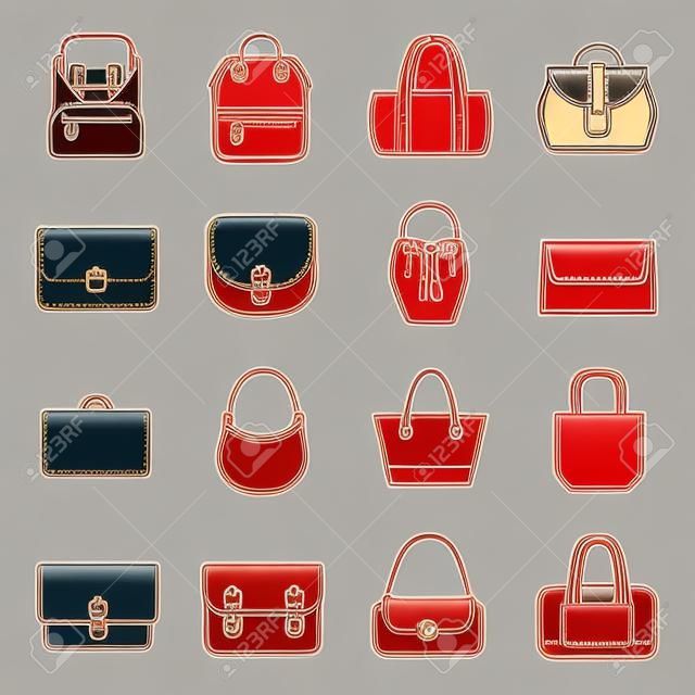 Bag Type Vector Line Icon Set. Contains such Icons as Tote, Clutch, Backpack, Tote and more. Expanded Stroke