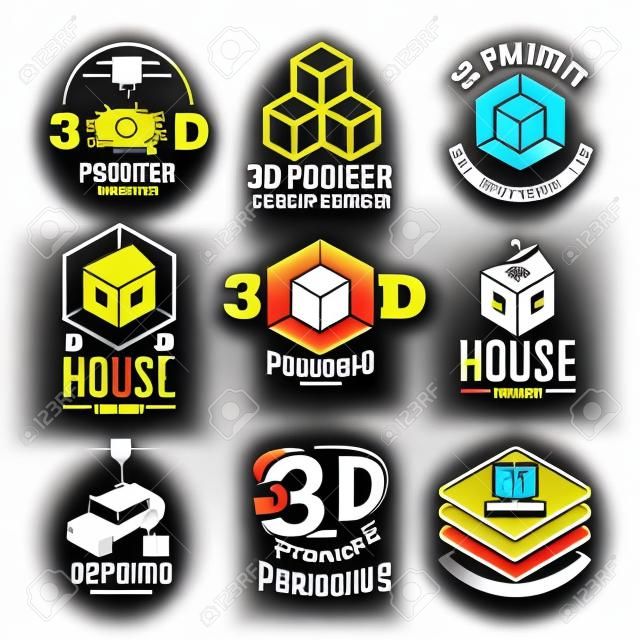 Drukarki 3D wektor ikony typy logo i odznaki.