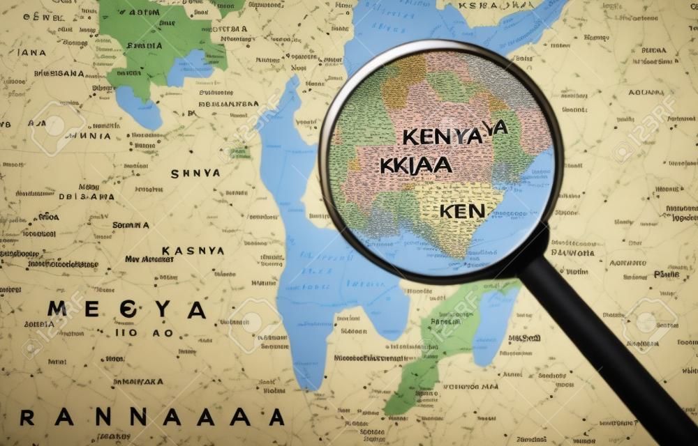Kaart van de Republiek Kenia door magnifiek glas