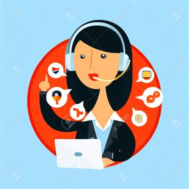 Illustrazione vettoriale di assistenza clienti concetto help desk donna di servizio dell'operatore.