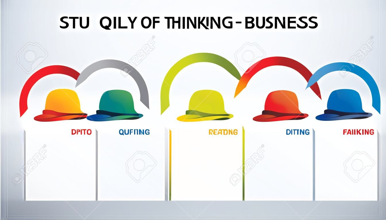 Ilustración de seis colores sombreros, un moderno sistema de pensamiento por un negocio