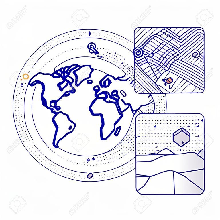 Ilustração do conceito de camadas de dados espaciais GIS para análise de negócios, sistema de informações geográficas, design de ícones, estilo de forro