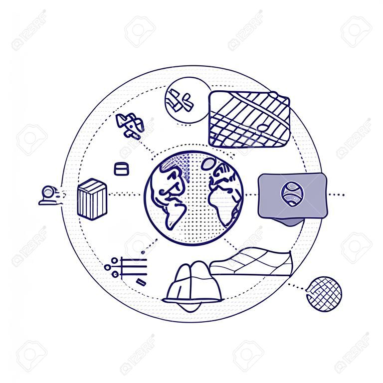 Illustration of GIS Spatial Data Layers Concept for Business Analysis, Geographic Information System, Icons Design, Liner Style