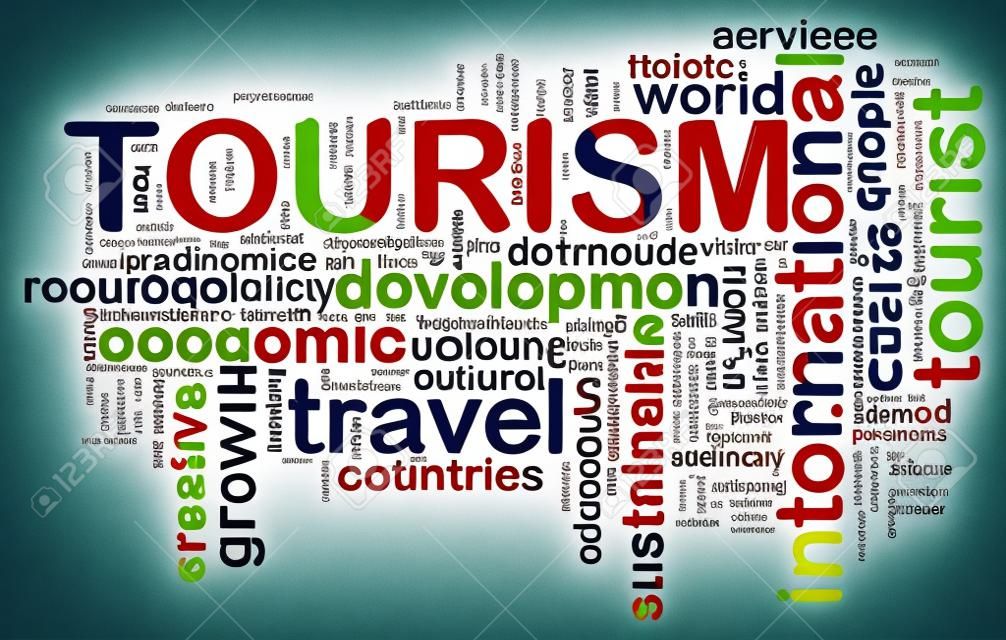 Illustration de wordcloud représentant concept de tourisme