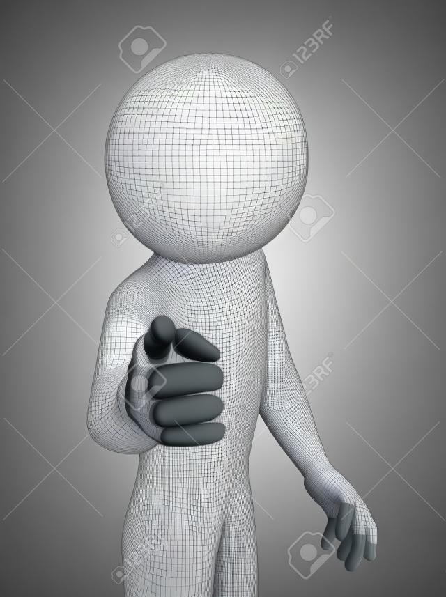 Representación 3D de hombre enojado que señala el dedo a usted Hombre del carácter 3d gente blanca