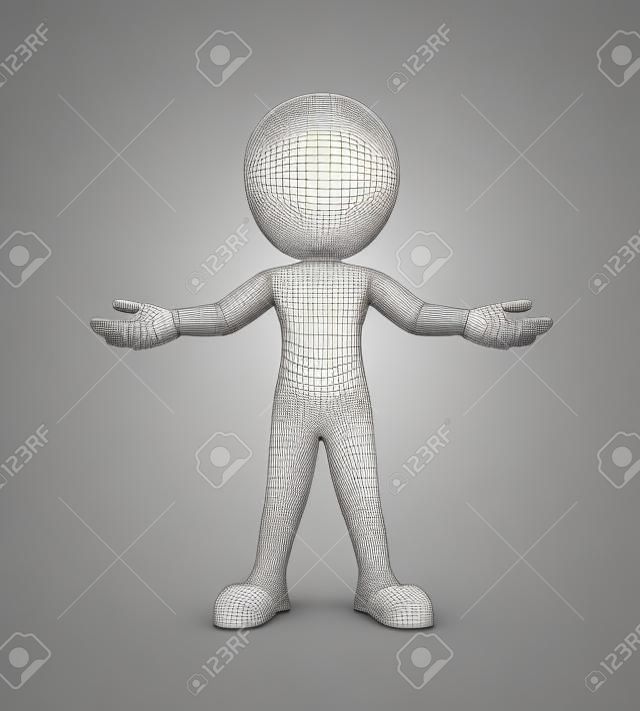 Representación 3d del hombre con la presentación brazo abierto de postura agradable gesto plantean. 3d blanco, persona, gente hombre