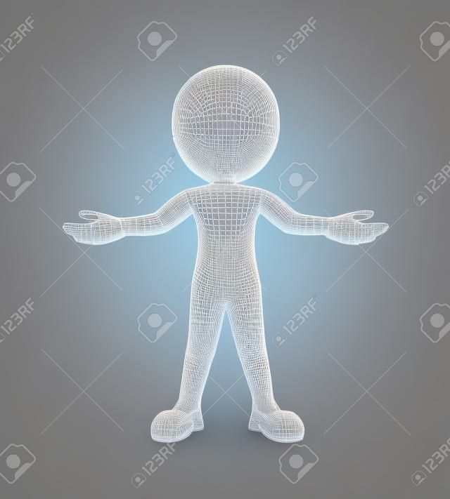 3D-Rendering von Menschen mit offenen Arm Präsentation willkommene Geste Haltung darstellen. 3D-weiße Person Personen Mensch