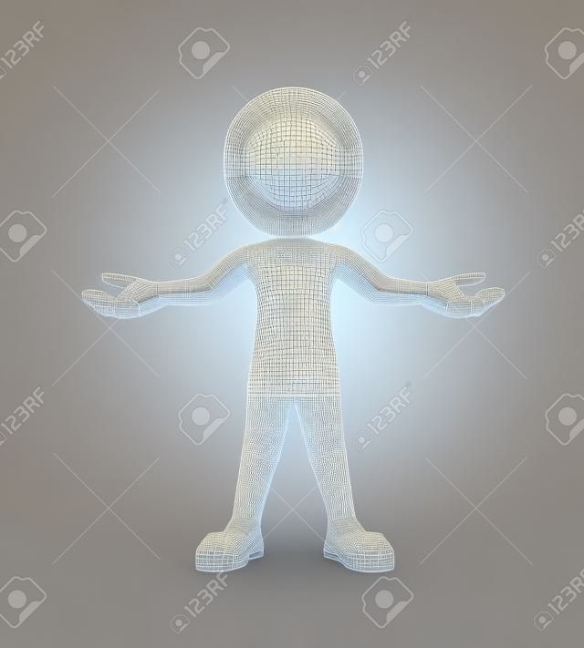 3d rendering of man with open arm presentation of welcome gesture posture pose. 3d white person people man