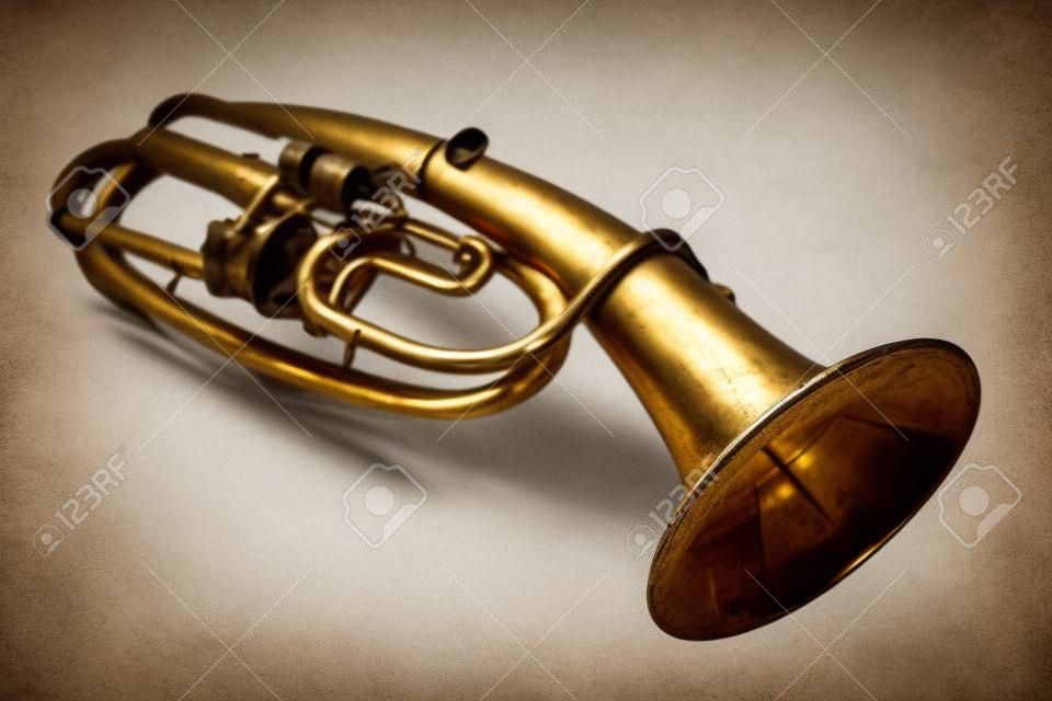 Old vintage tenor horn on a white background, isolated