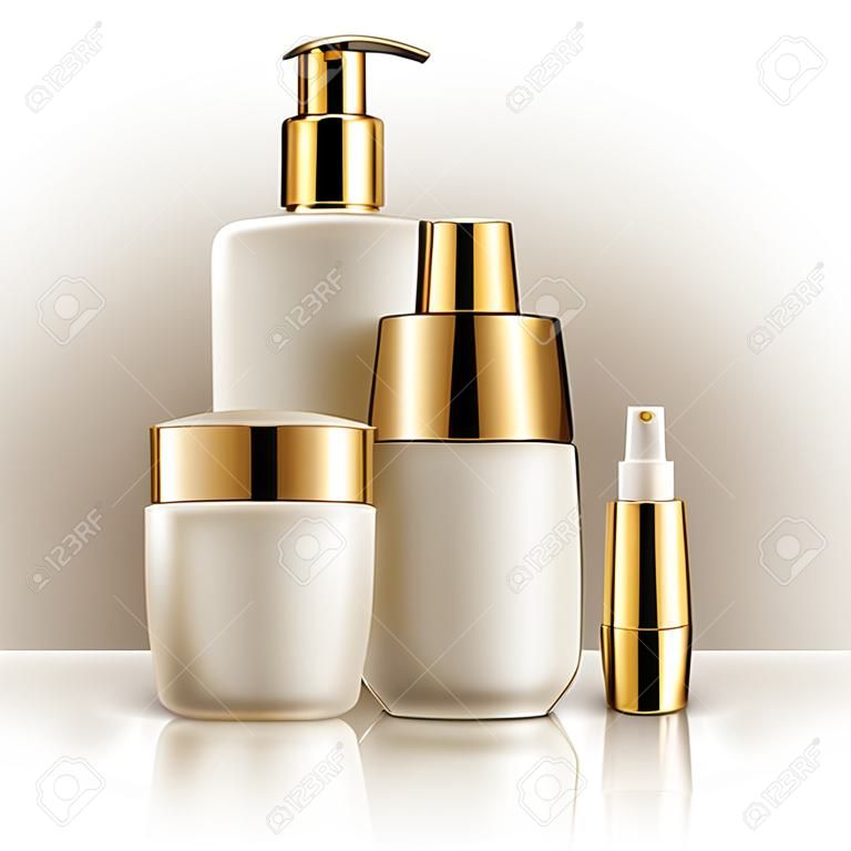 Black and golden cosmetic containers