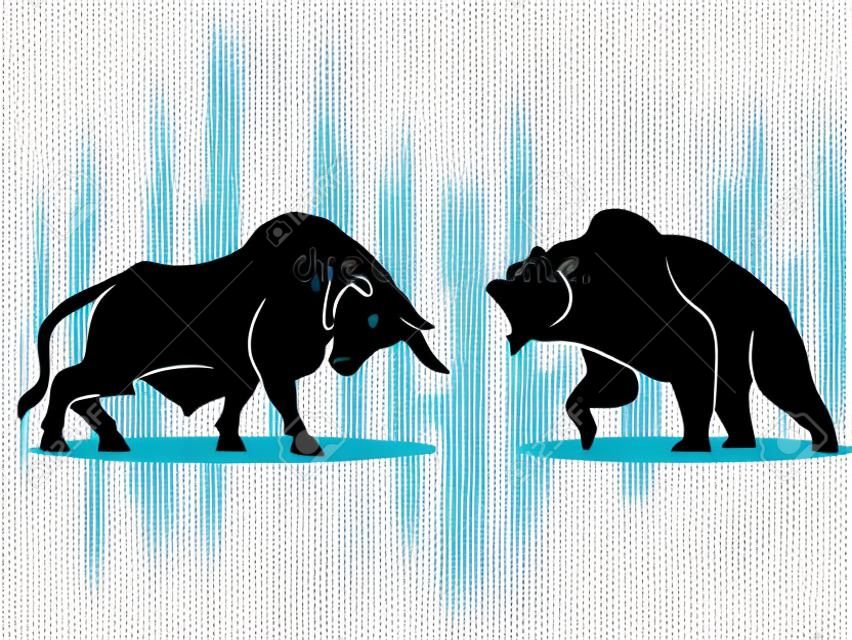bull vs bear symbol of stock market trend on white background Illustration vector
