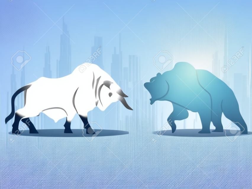 Toro vs oso símbolo de la tendencia del mercado de valores en el vector de ilustración de fondo blanco