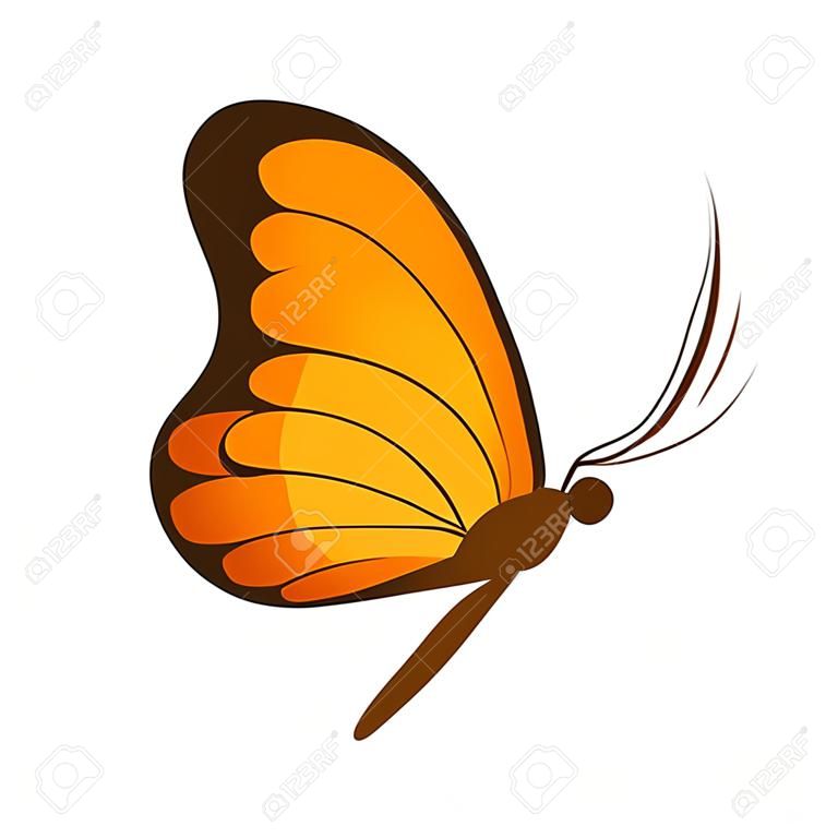 Mariposa. Imagen de una hermosa mariposa naranja, vista lateral. Una polilla brillante. Ilustración de vector aislado sobre fondo blanco