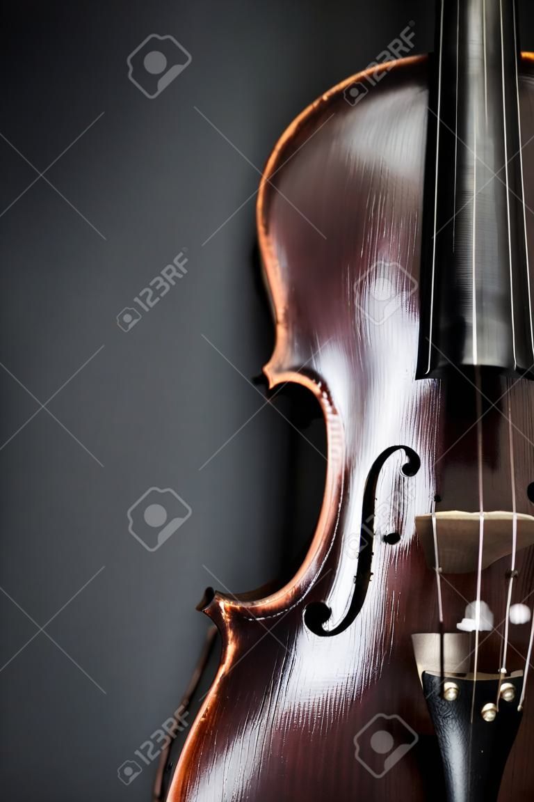Geigenmusikinstrument der Orchesternahaufnahme lokalisiert auf Schwarzem