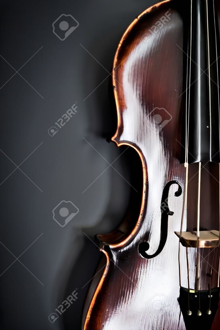 Geigenmusikinstrument der Orchesternahaufnahme lokalisiert auf Schwarzem