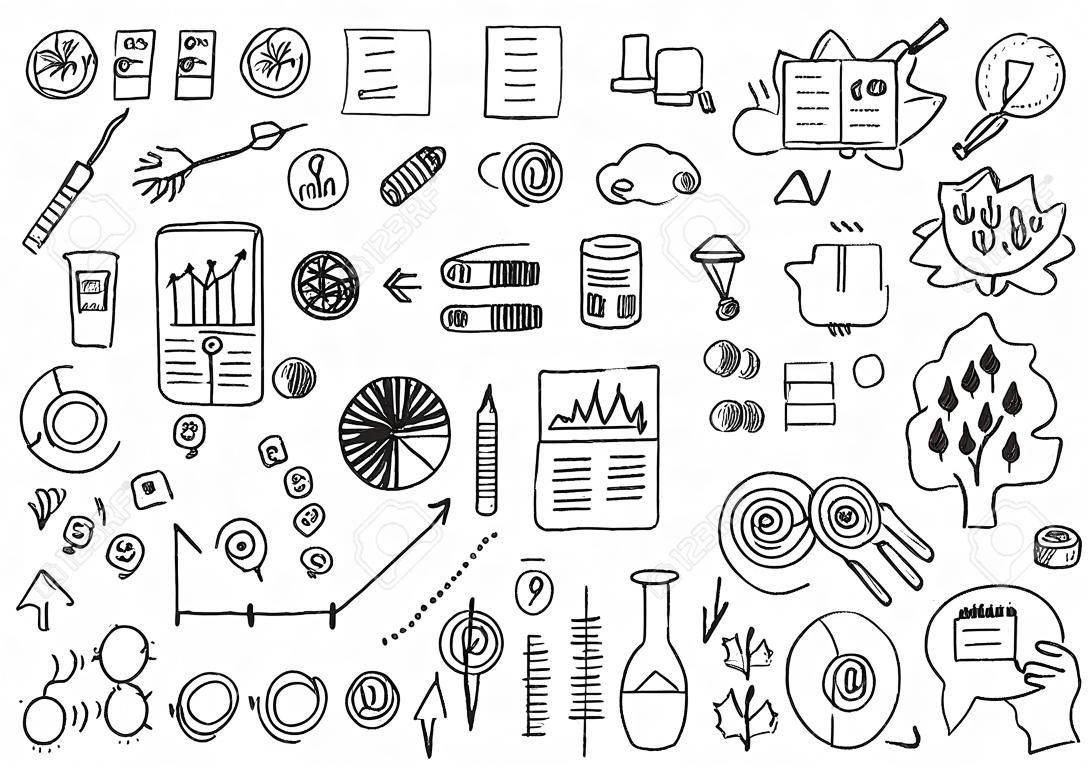 Рука Рисовать Каракули Элементы Деньги И Значок Монеты, График Графика.  Концепция Бизнес-аналитики. Векторные Иллюстрации. Клипарты, SVG, векторы,  и Набор Иллюстраций Без Оплаты Отчислений. Image 74880005