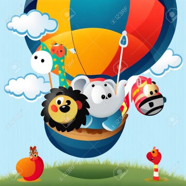 animals traveling by balloon - vector ilustration