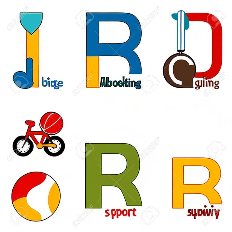 alphabet sport from J to R - vector illustration, eps
