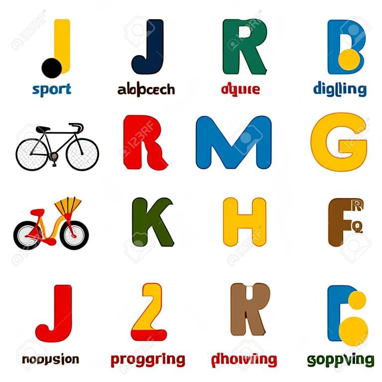 alphabet sport from J to R - vector illustration, eps