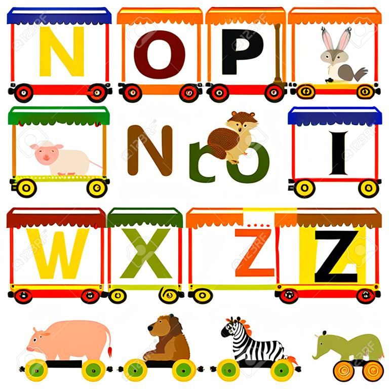 Zug Alphabet mit Tieren N bis Z - Vektor-Illustration, eps