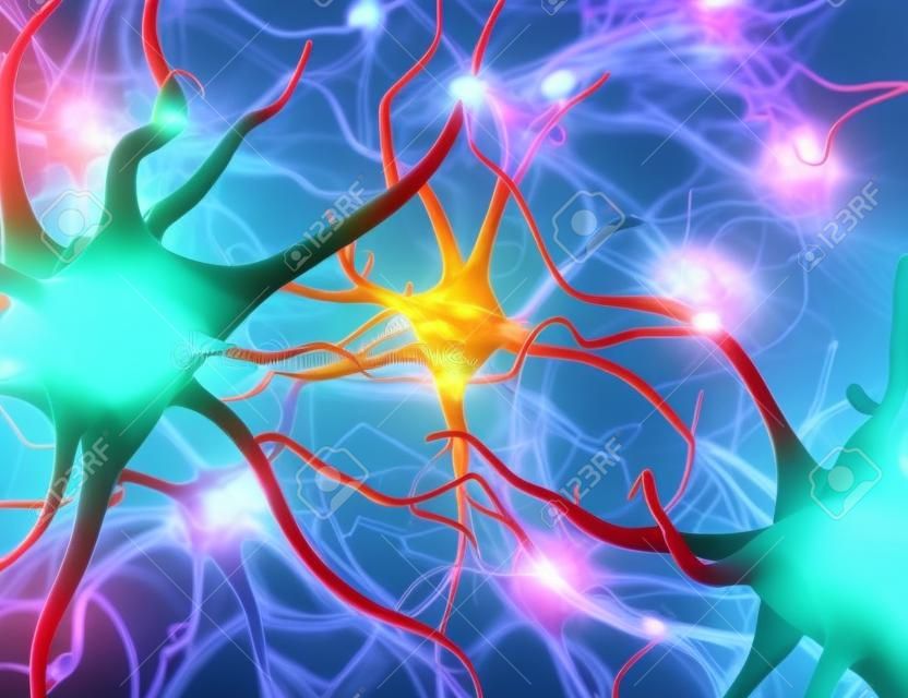 神經網絡。大腦的神經元連接。三維圖。
