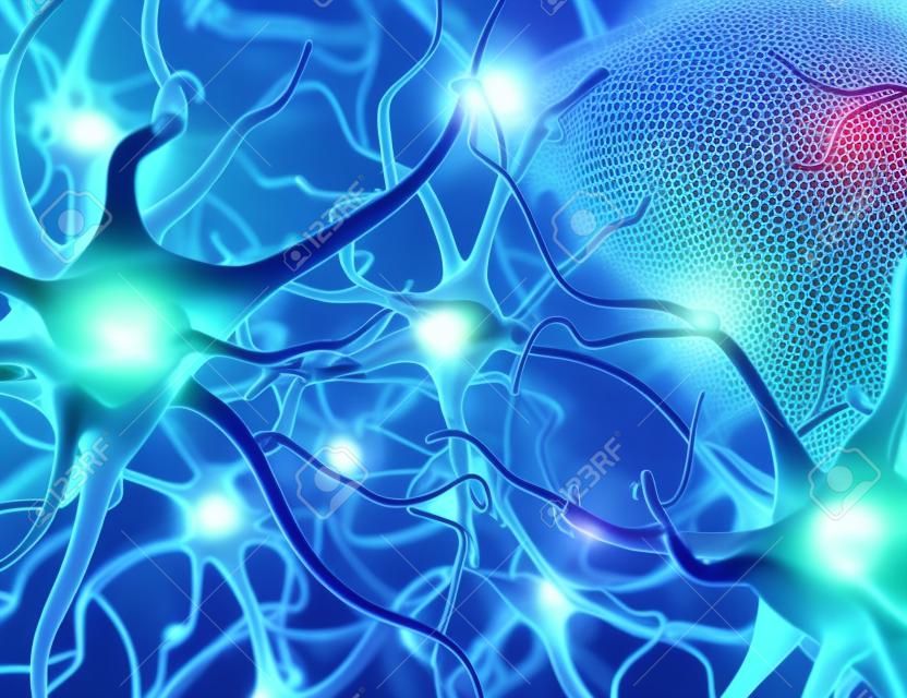Neurales Netzwerk. Neurone Gehirn-Verbindungen. 3D-Darstellung.
