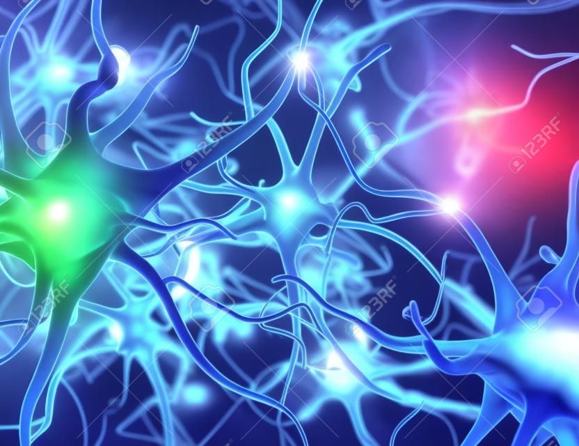 신경망. 뉴런 뇌 연결. 3D 그림입니다.