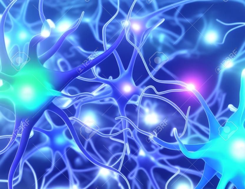 ニューラル ネットワーク。神経細胞は脳の接続です。3 d イラスト。