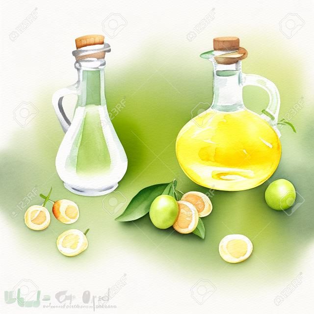 Aquarell Essen Clipart - Olivenöl und Essig
