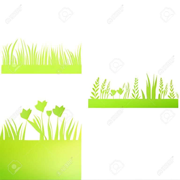 Wektor zielona trawa naturalny organiczny bio eko etykieta i kształt na białym tle