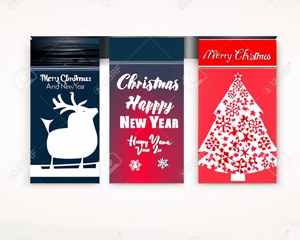 Ilustración de vector de feliz Navidad y feliz año nuevo tarjetas de felicitación