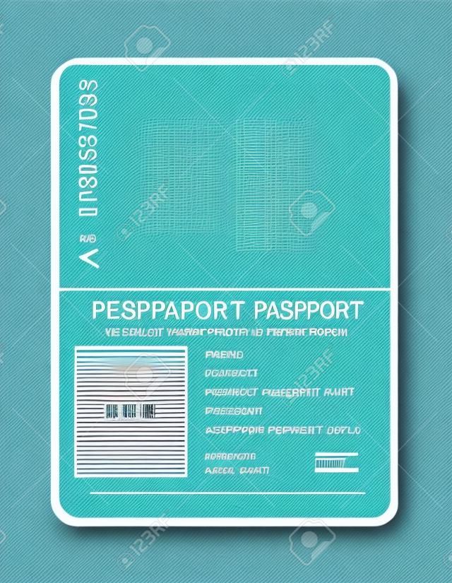 Ilustracja wektorowa szablonu otwartego paszportu. dokument do koncepcji podróży, próbka paszportu.