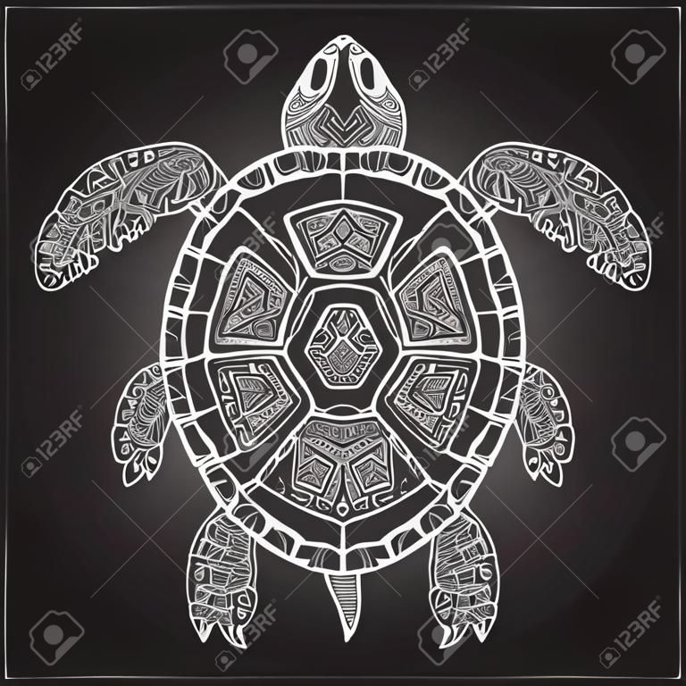 Decorative tartaruga grafica, tribale animale totem, illustrazione vettoriale, elementi isolati, disegnati arte mano in stile tatuaggio grafico, etnico tribale totem ornamentale, dettagliato modello in pizzo