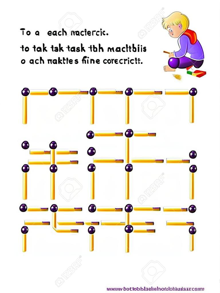 Logical puzzle game with matches. To each task add 1 matchstick to make the inequalities correct. Printable page for brainteaser book. Developing spatial thinking. Vector image.
