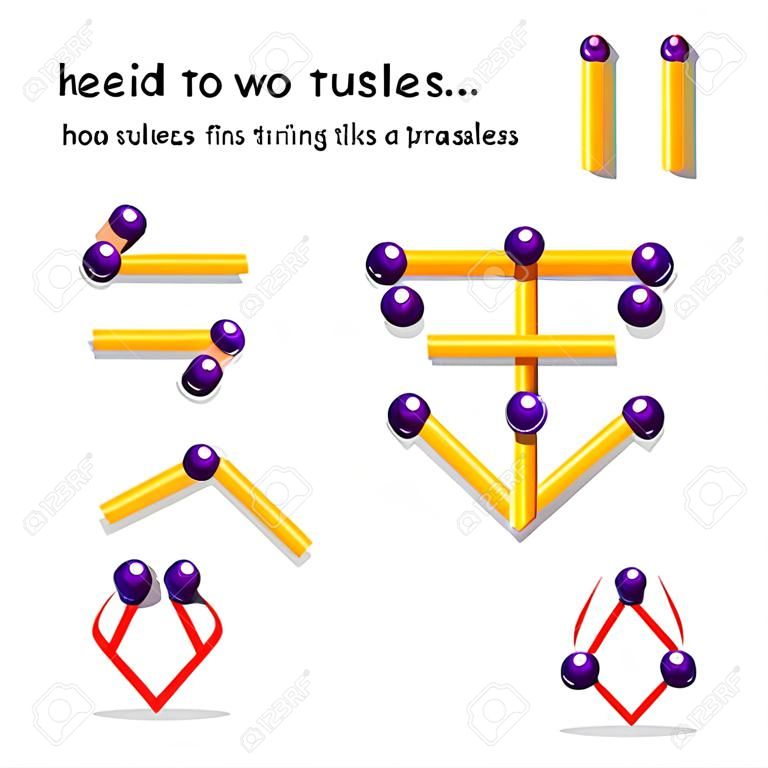 Logical puzzle game with matches. Need to move two matchsticks to make seven triangles. Printable page for brainteaser book. Developing spatial thinking skills. IQ training test. Vector image.