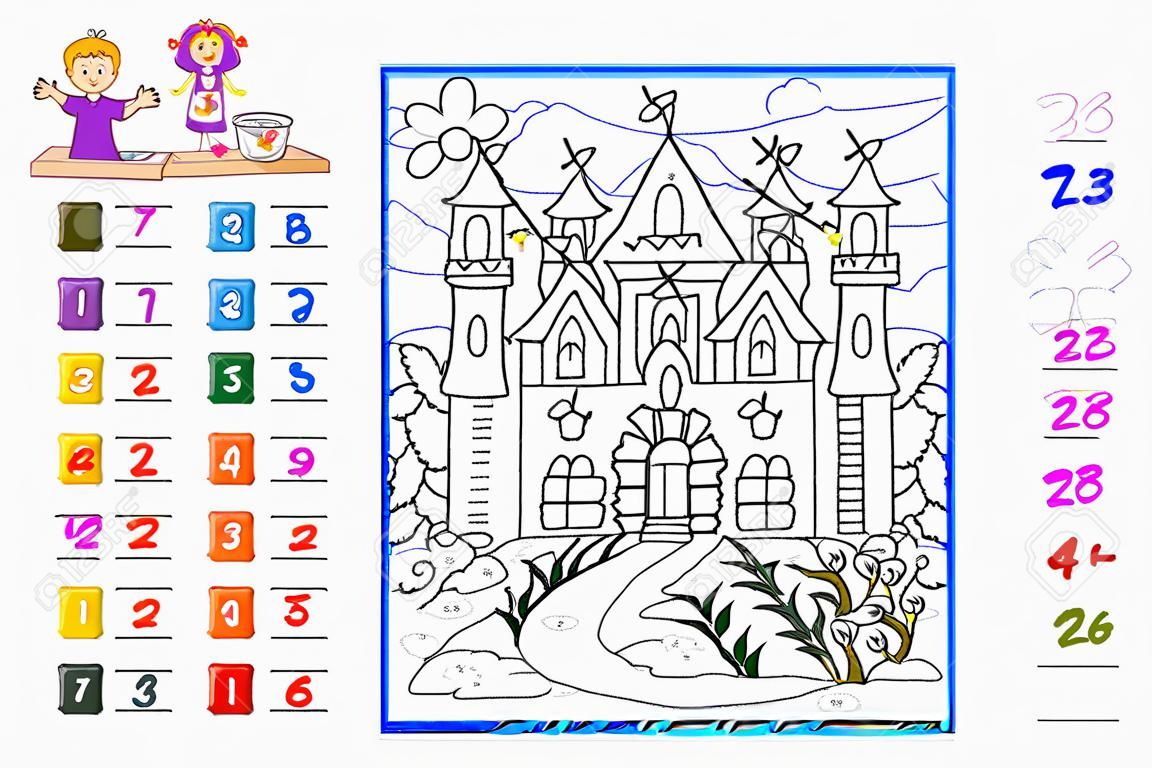아이들을 위한 3의 구구단. 수학 교육. 색칠 놀이 책. 예제를 풀고 그림을 그립니다. 논리 퍼즐 게임. 어린이 학교 교과서에 대한 인쇄용 워크시트. 온라인 플레이.