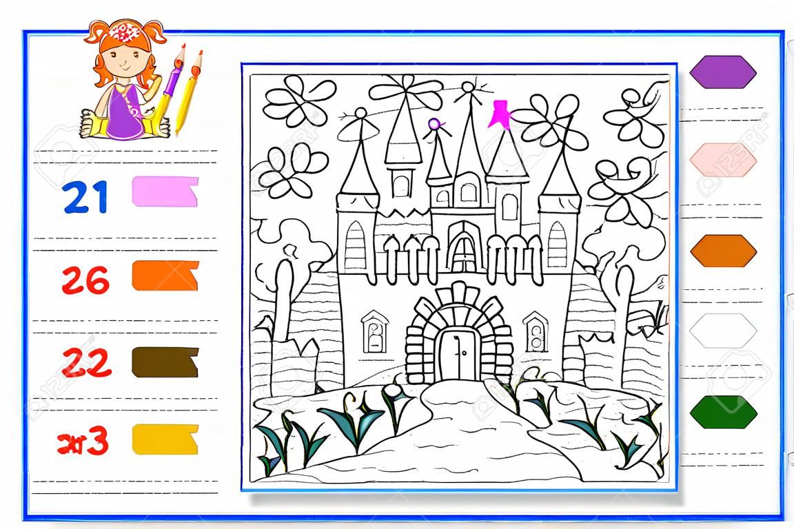 아이들을 위한 3의 구구단. 수학 교육. 색칠 놀이 책. 예제를 풀고 그림을 그립니다. 논리 퍼즐 게임. 어린이 학교 교과서에 대한 인쇄용 워크시트. 온라인 플레이.