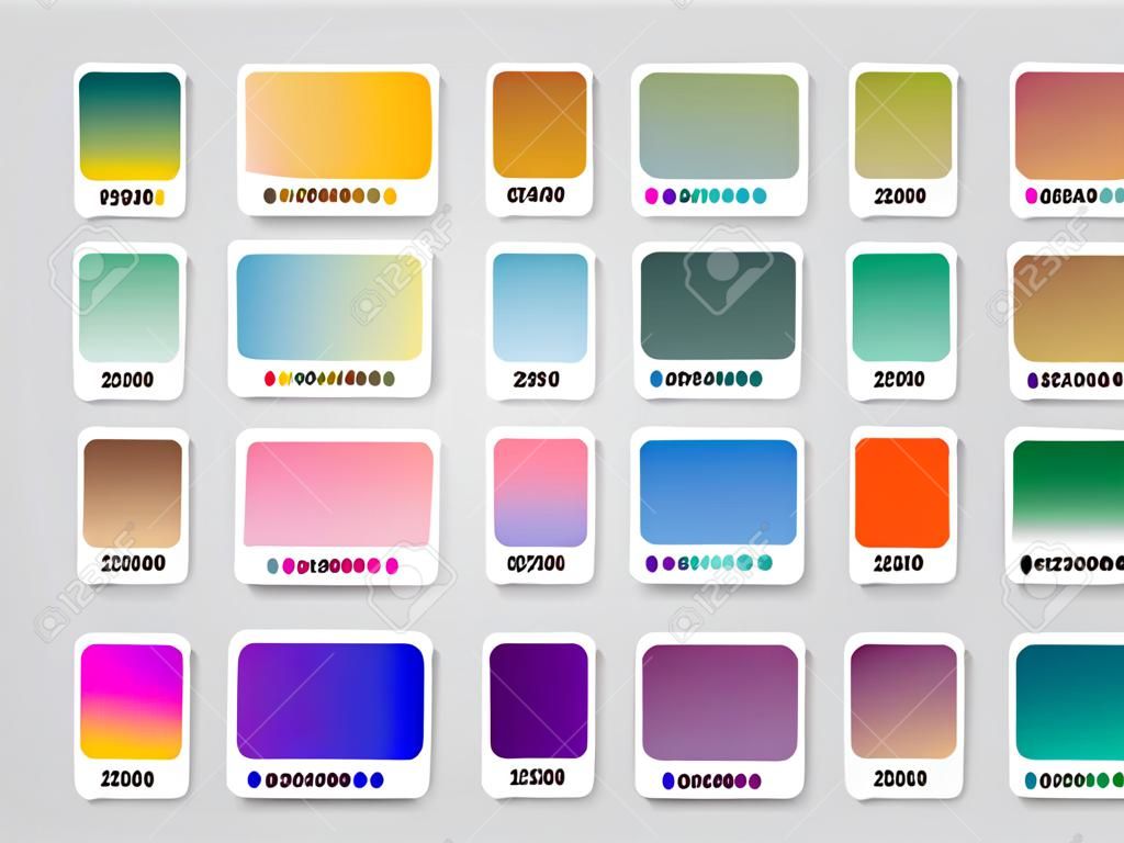 Wielobarwna paleta gradientów. próbki katalogowe, modny zestaw kolorowych gradientów. ilustracja wektorowa