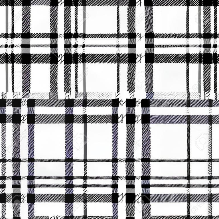 苏格兰传统的格子呢的无缝模式集黑白矢量
