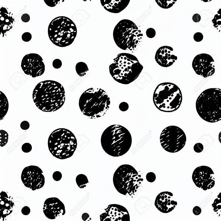 Black and white sponge print polka dot grunge seamless pattern, vector