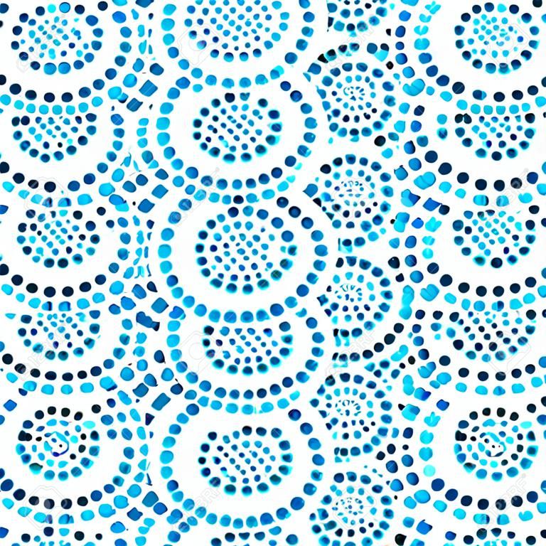 파란색과 흰색 호주 원주민 기하학적 예술 동심원 원활한 패턴, 배경