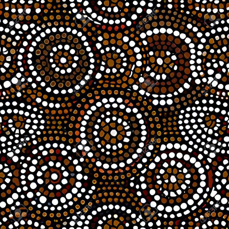 L'arte aborigena australiana del punto circonda il modello senza cuciture geometrico astratto in bianco e nero marrone, fondo di vettore