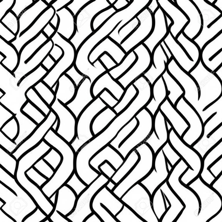黒と白の編組ロープシームレスパターン、ベクトル背景